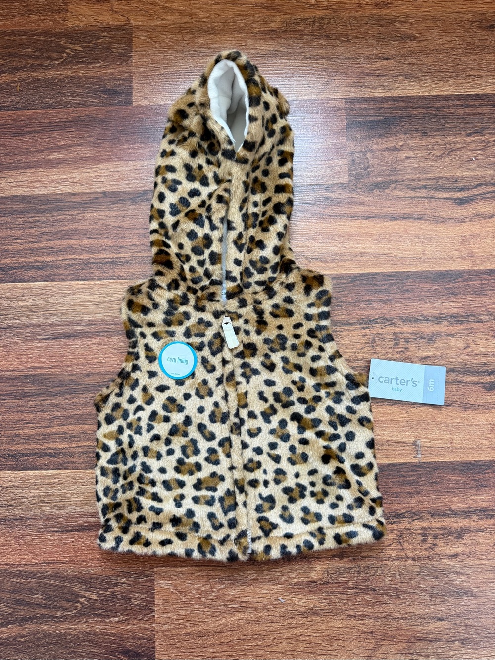 Carter's Leopard Print Faux Fur Hooded Vest - Tan, Black